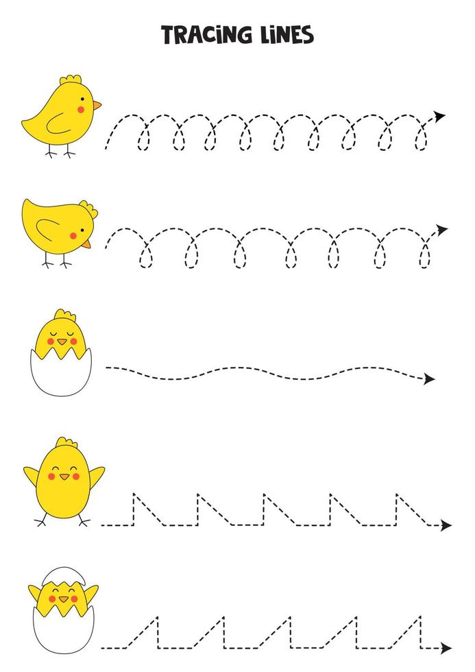 Verfolgen von Linien mit süßen Osterküken. Schreiberfahrung. vektor