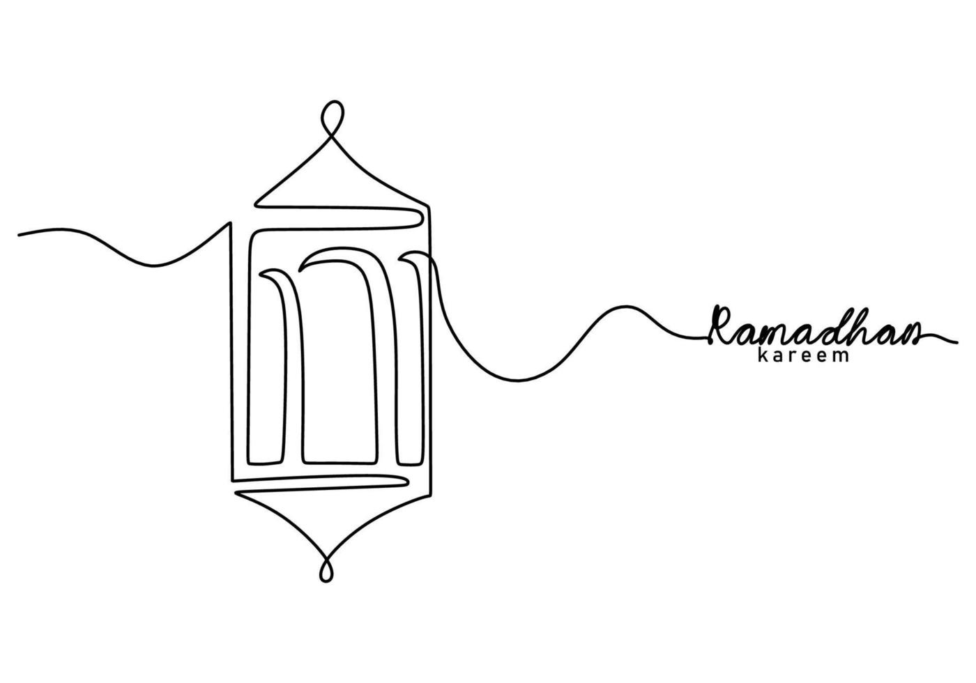 eine durchgehende einzelne Zeile des Ramadan-Kareem-Wortes mit großer Laterne vektor