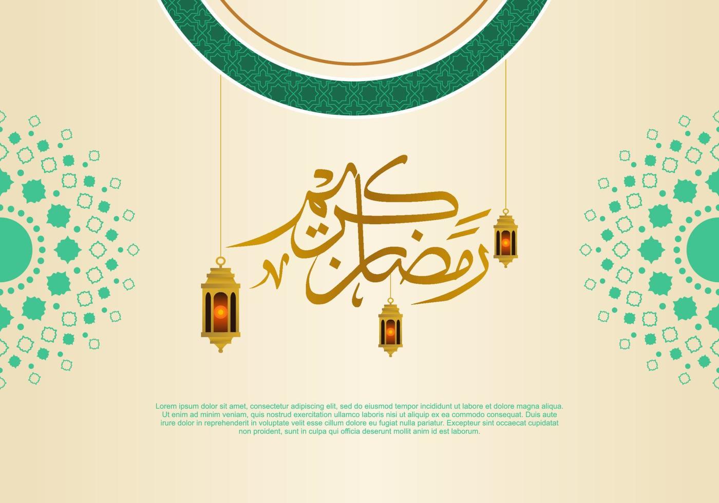ramadan kareem gruß islamische verzierung, grüner mond arabische kalligrafie vektor