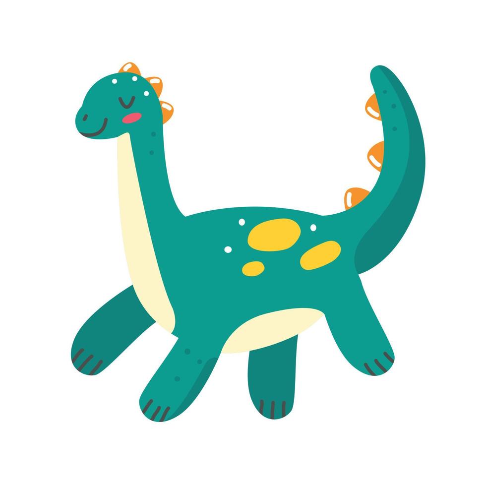 grüner süßer Diplodocus-Dinosaurier im Cartoon-Stil. tiercharakter kinderillustration. Vektor-Illustration isoliert auf weißem Hintergrund. vektor