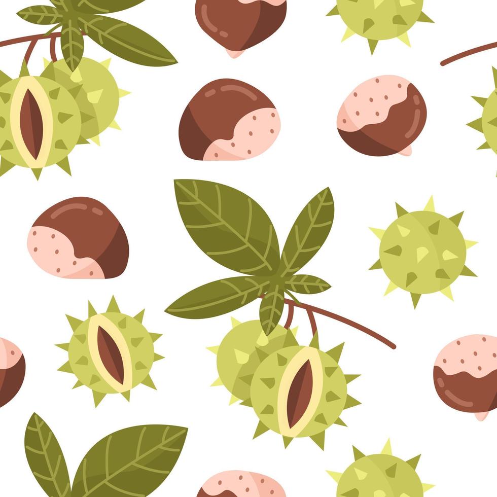 seamless mönster med kastanjer nötter med löv och grenar. vektor illustration bakgrund.