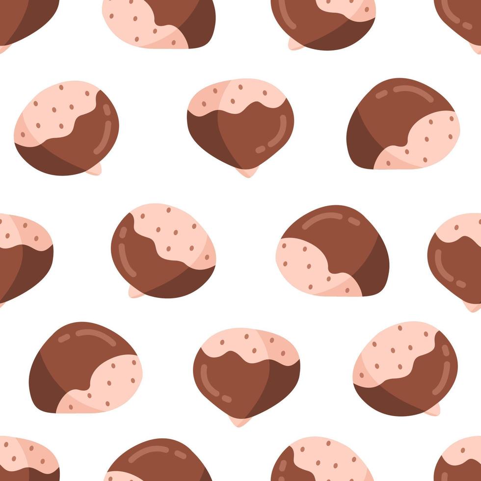 Nahtloses Muster mit Kastaniennüssen im Cartoon-Stil auf weißem Hintergrund. Vektor-Illustration. vektor