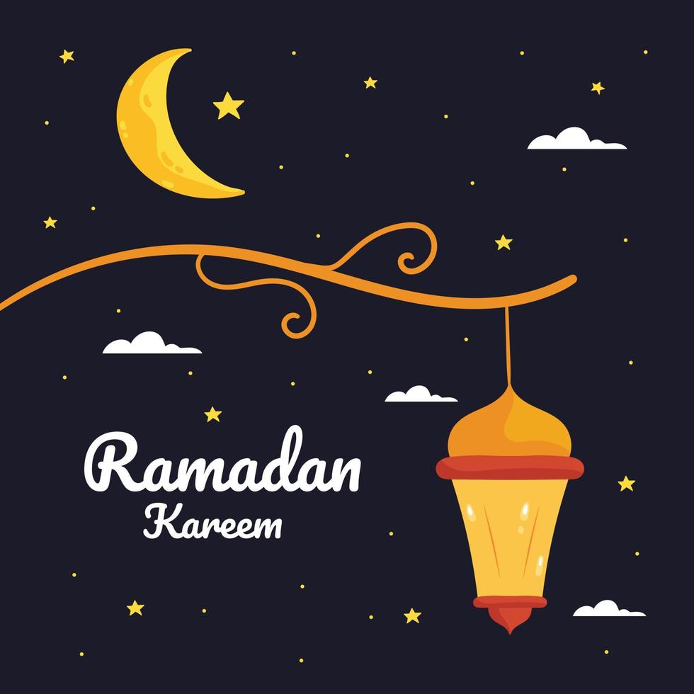 ramadan kareem illustration mit halbmond und laternenkonzept. Cartoon-Stil im flachen Design vektor