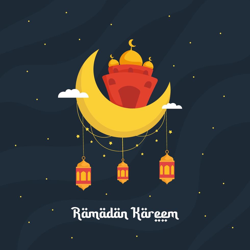 ramadan kareem illustration mit halbmond und moscheekonzept. Cartoon-Stil im flachen Design vektor