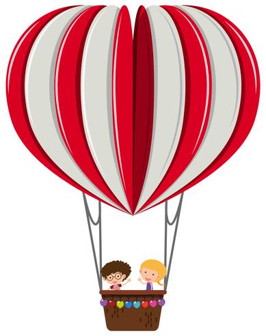 Jungen und Mädchen auf Herzballon vektor