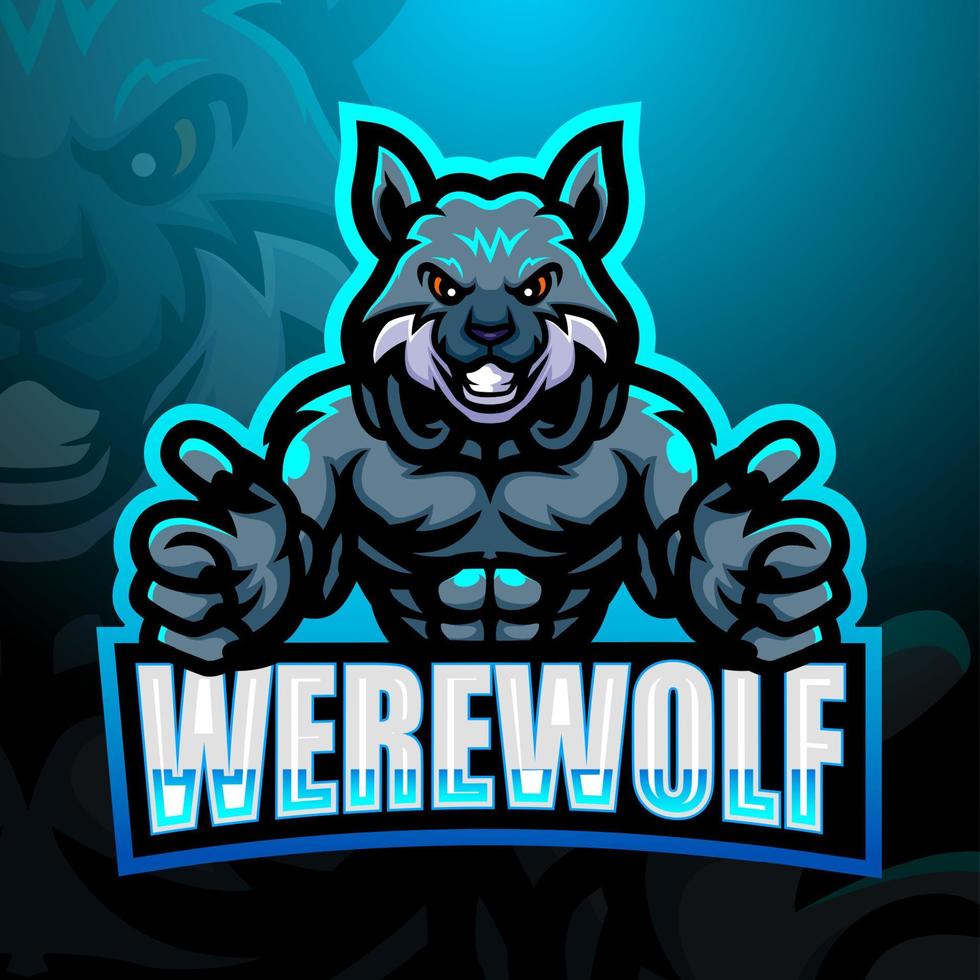 Werwolf-Maskottchen-Esport-Logo-Design vektor