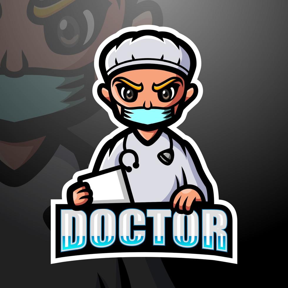 Arzt-Maskottchen-Esport-Logo-Design vektor