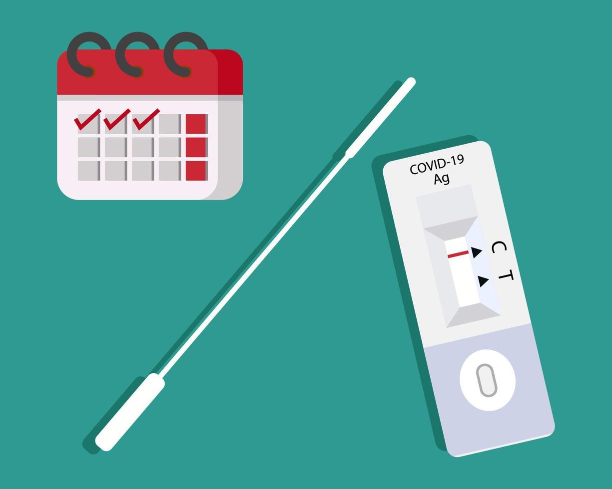 Antigen-Schnelltestkit und Kalender. Covid-19-Krise. Cartoon-Vektor-Stil für Ihr Design vektor