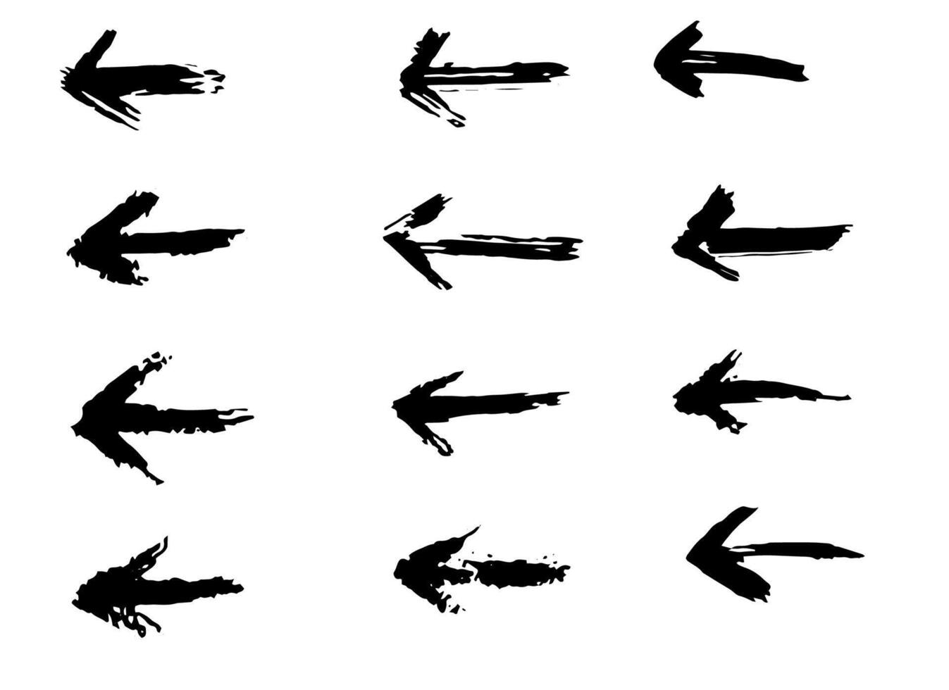 satz verschiedener grunge-bürstenpfeile, zeiger. handgezeichnetes farbobjekt für designzwecke. vektor
