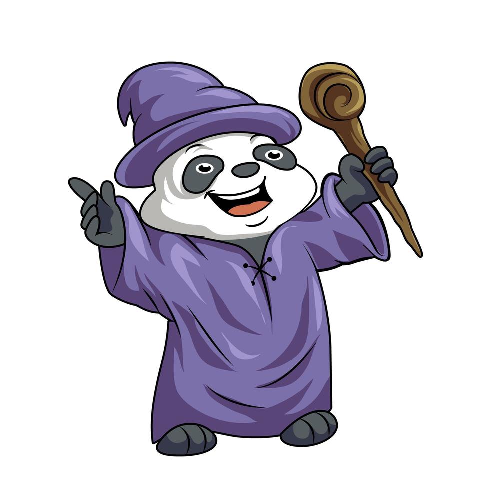 niedliches Panda-Zauberer-Maskottchen-Logo-Konzept isoliert auf weißem Hintergrund vektor