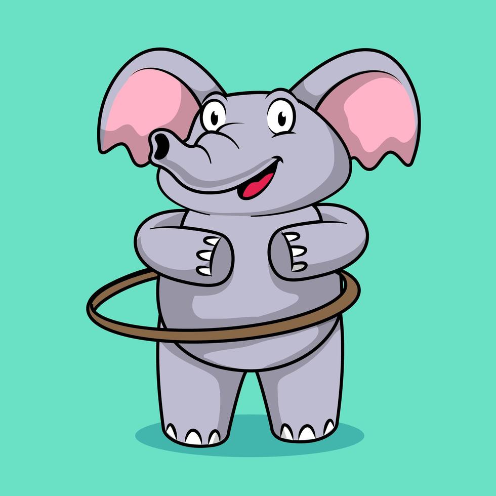 süßer elefant, der hula hoop spielt vektor