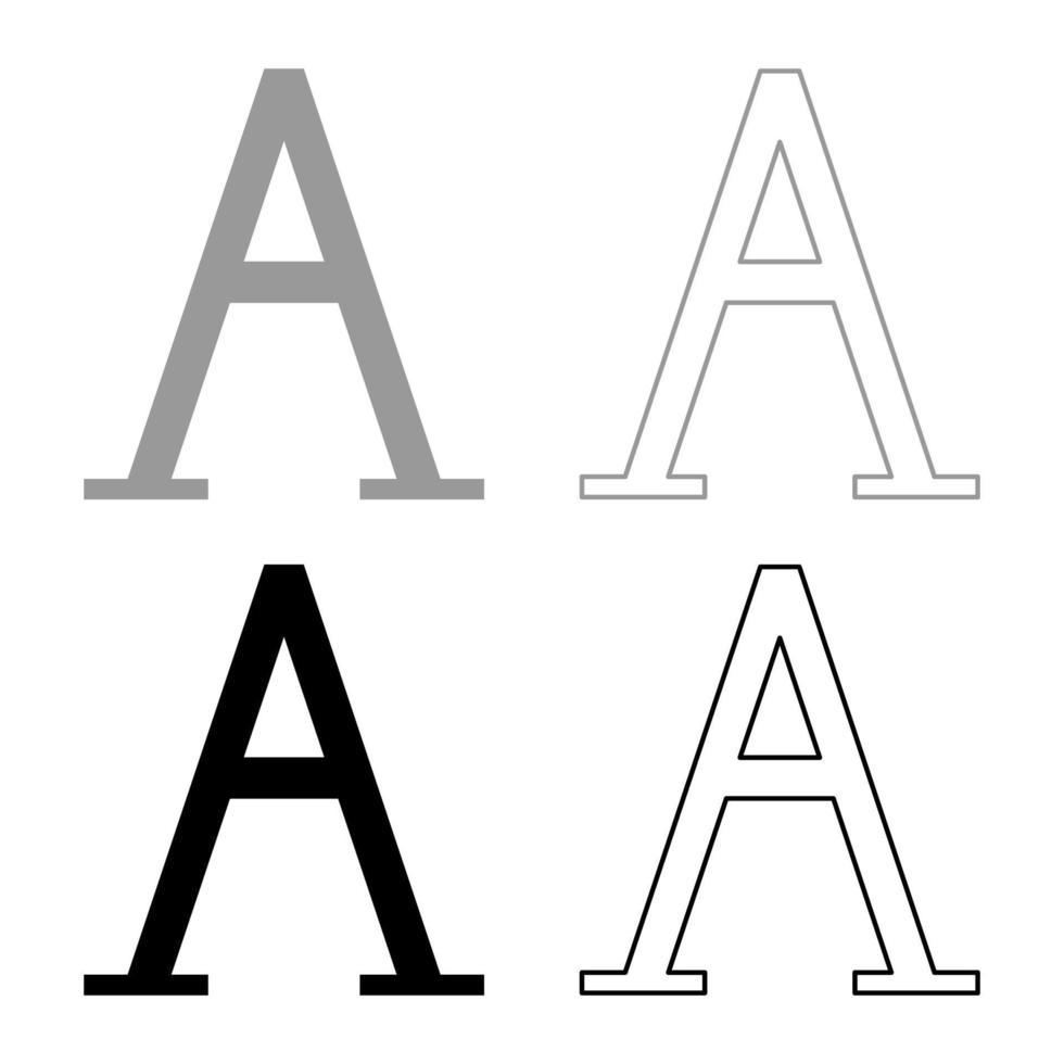 Alpha griechisches Symbol Großbuchstabe Großbuchstaben Schriftart Symbol Umriss Set schwarz grau Farbe Vektor Illustration Flat Style Image