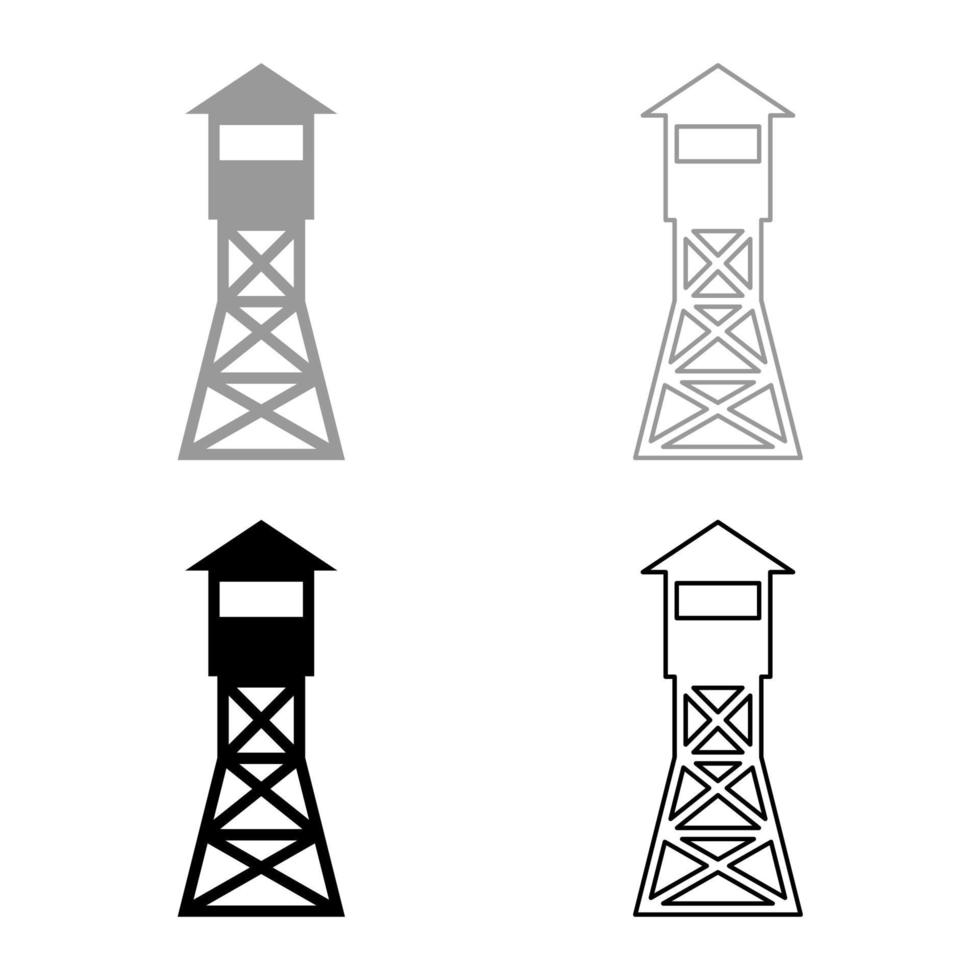 Watching Tower Übersicht Forest Ranger Fire Site Set Symbol grau schwarz Vector Illustration Flat Style Image