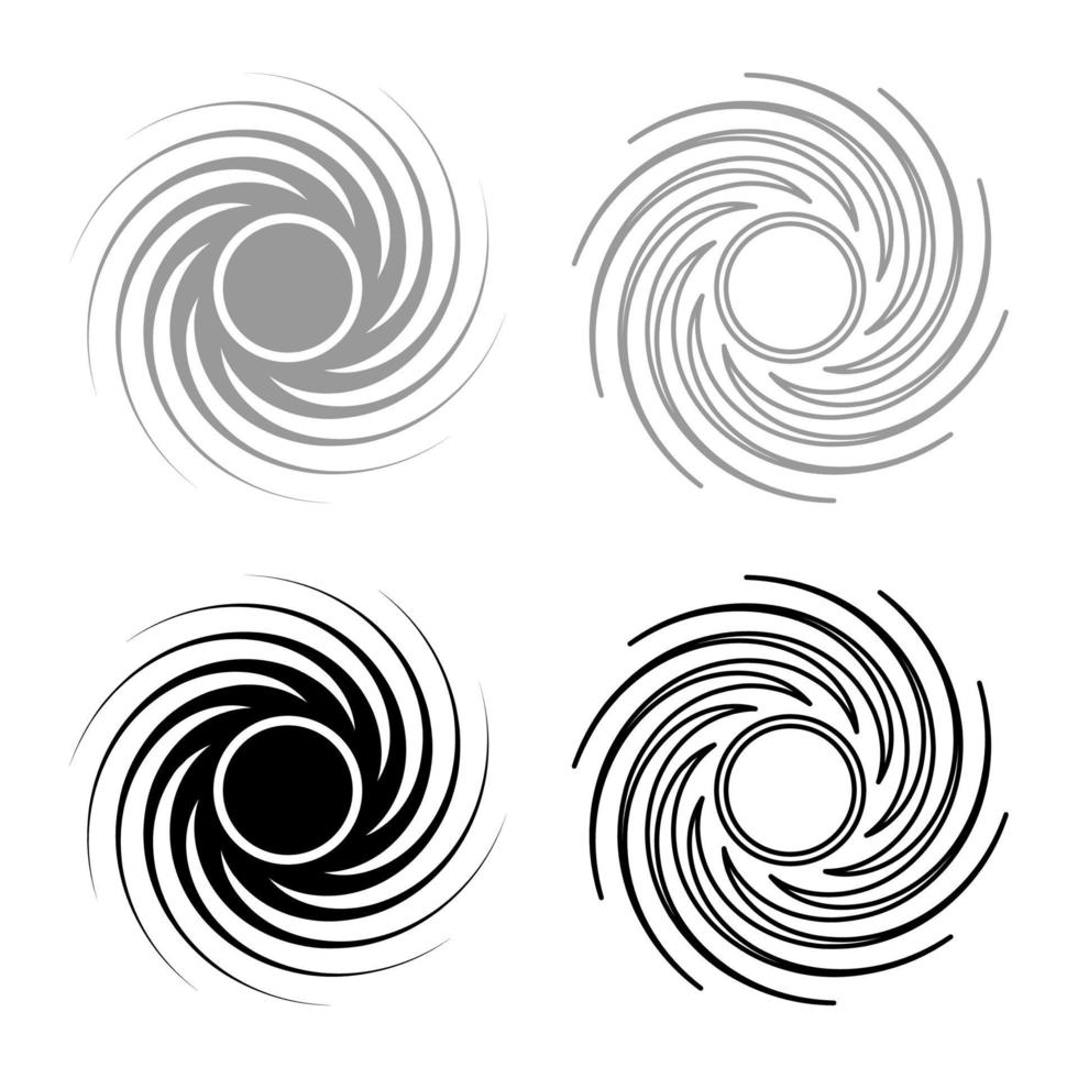 svart hål spiral form vortex portal set ikon grå svart färg vektor illustration platt stil bild