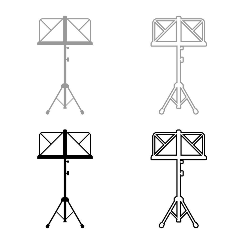 Notenständer Staffelei Stativ Symbol Umriss Set schwarz grau Farbe Vektor Illustration Flat Style Image