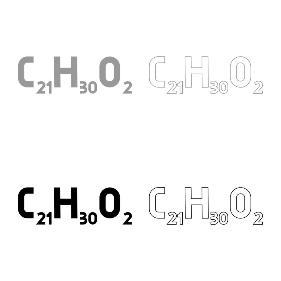 kemisk formel c21h30o2 cannabidiol cbd fytocannabinoid marijuana kruka gräs hampa cannabis molekyl set ikon grå svart färg vektor illustration platt stil bild