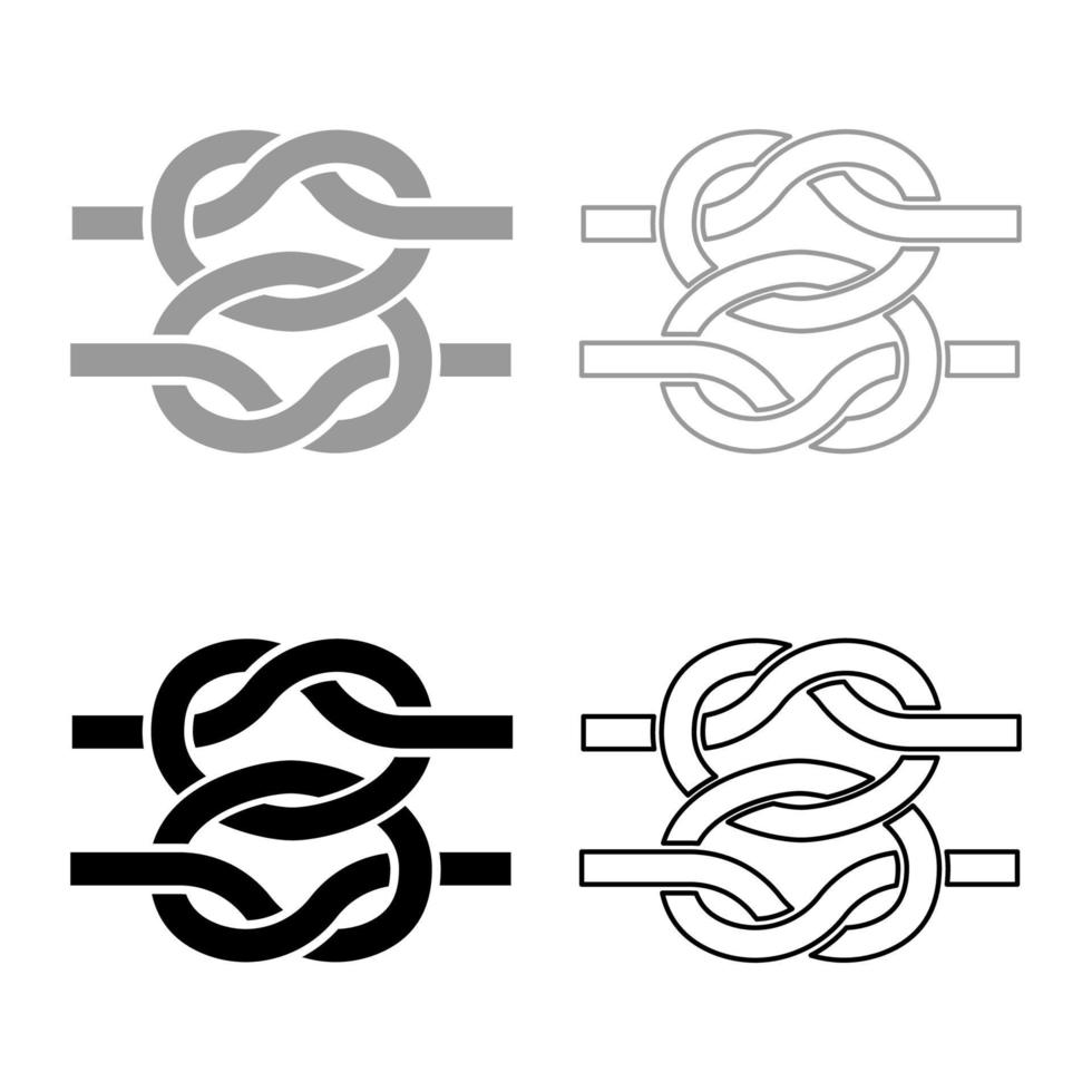 zwei nautische Knoten Seile Draht mit Schleife verdrillte Meeresschnur Symbol Umriss Set schwarz graue Farbe Vektor Illustration Flat Style Image