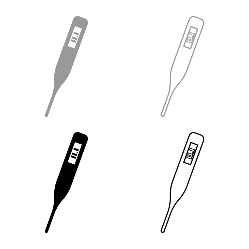 Medizinische elektronische Thermometer mit digitaler Anzeige Temperaturmessung elektrische Maßnahme Konzept Symbol Umriss Set schwarz grau Farbe Vektor Illustration Flat Style Image