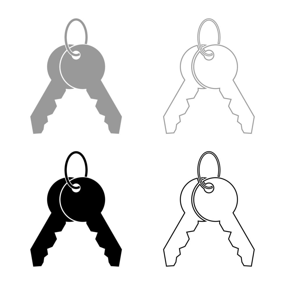 Schlüsselbund am Ring Set Symbol grau schwarz Farbe Vektor Illustration Flat Style Image