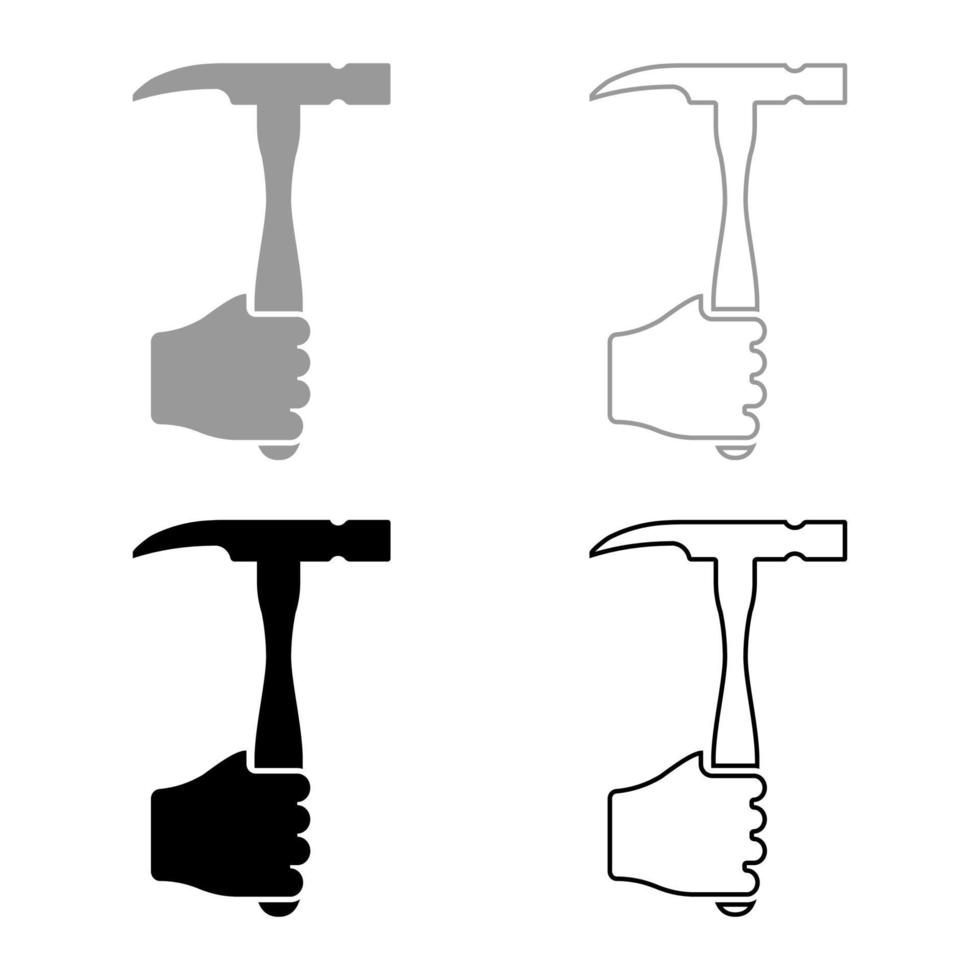 Hammer in der Hand halten Werkzeug verwenden Arm mit Arbeitskonzept Set Symbol grau schwarz Farbe Vektor Illustration Flat Style Image