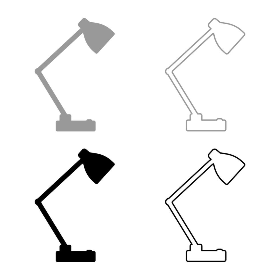 tischlampe schreibtisch licht elektrisch für innen home set symbol grau schwarz farbe vektor illustration bild flach stil solide füllung umriss konturlinie dünn