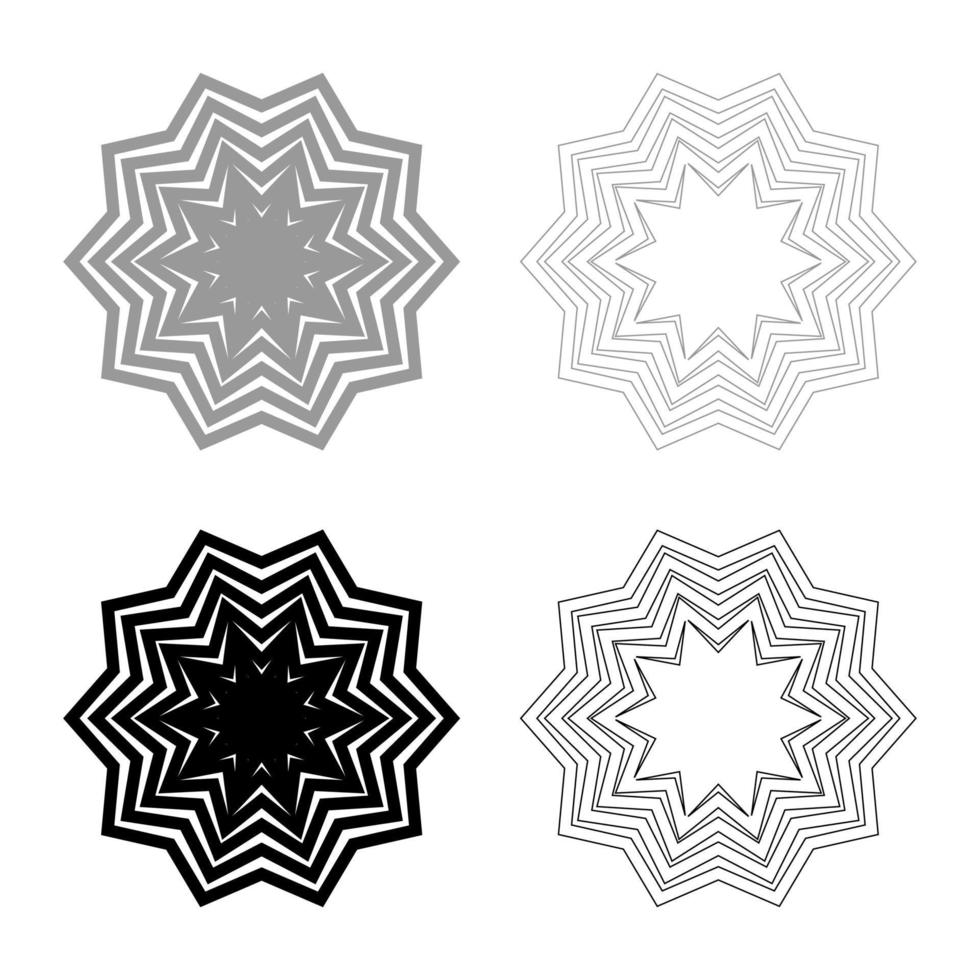 abstraktes Blumenmuster Symbol Umriss Set schwarz grau Farbe Vektor Illustration Flat Style Image