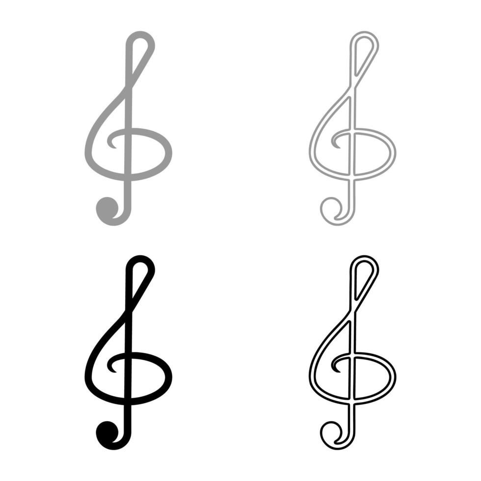 Violinschlüssel Symbol Umriss Set schwarz grau Farbe Vektor Illustration Flat Style Image