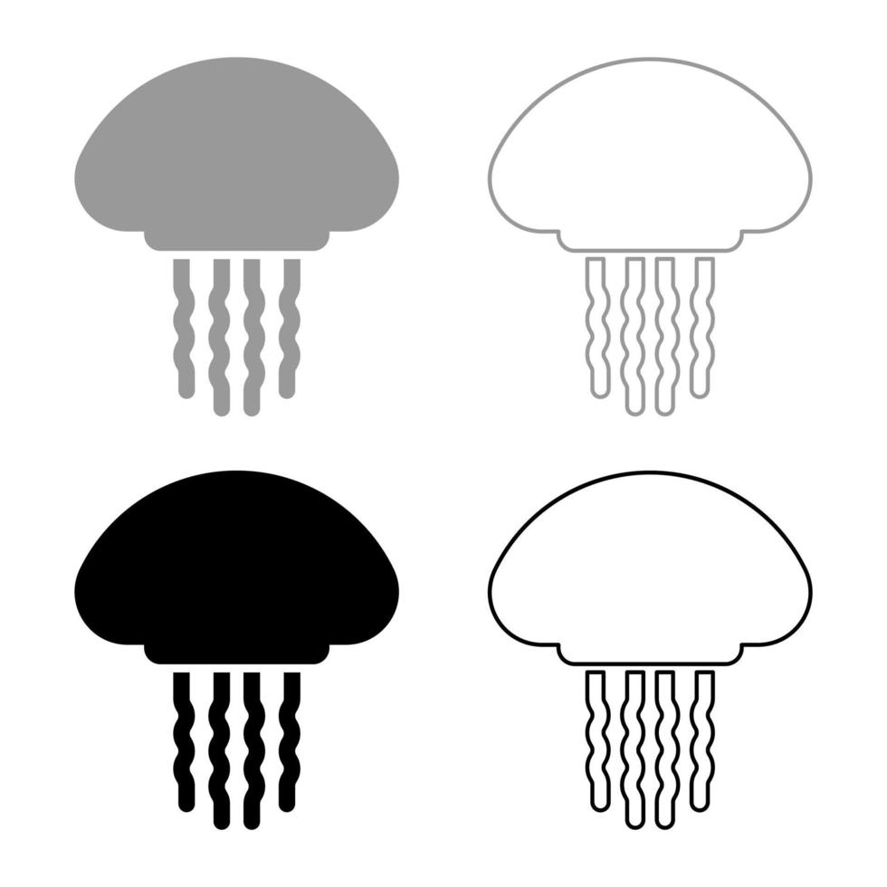 Qualle Medusa Meerestier Unterwasser Set Symbol grau schwarz Farbe Vektor Illustration Flat Style Image
