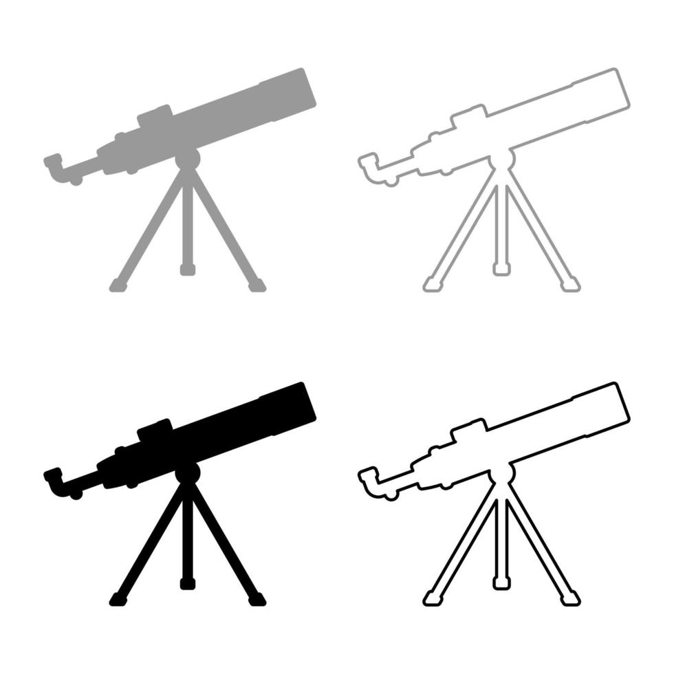 teleskop wissenschaft werkzeug bildung astronomie ausrüstung set symbol grau schwarz farbe vektor illustration bild flach stil solide füllung umriss konturlinie dünn