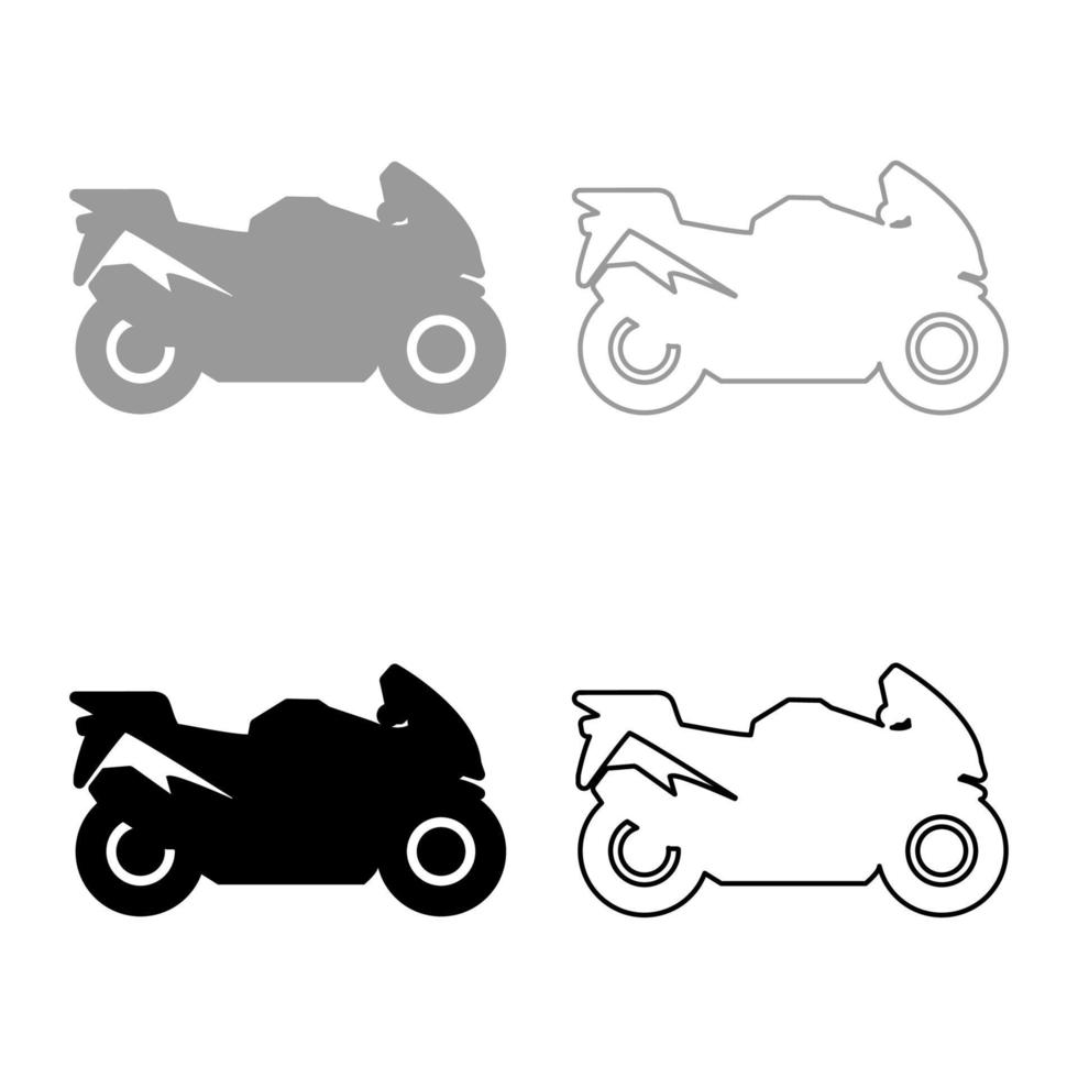 Motorrad Silhouette Motorrad Sport Fahrrad Set Symbol grau schwarz Farbe Vektor Illustration Bild flach Stil solide Füllung Umriss Konturlinie dünn