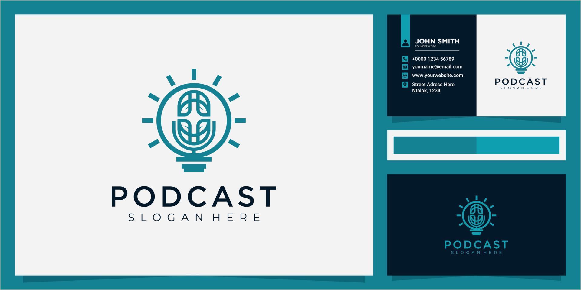 podcast natur idé glödlampa logotyp ikon design vektor, podcast lampa logo design vektor