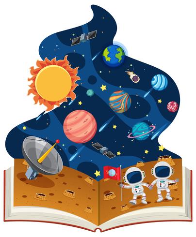 Astronomiebuch mit Astronauten und Planeten vektor