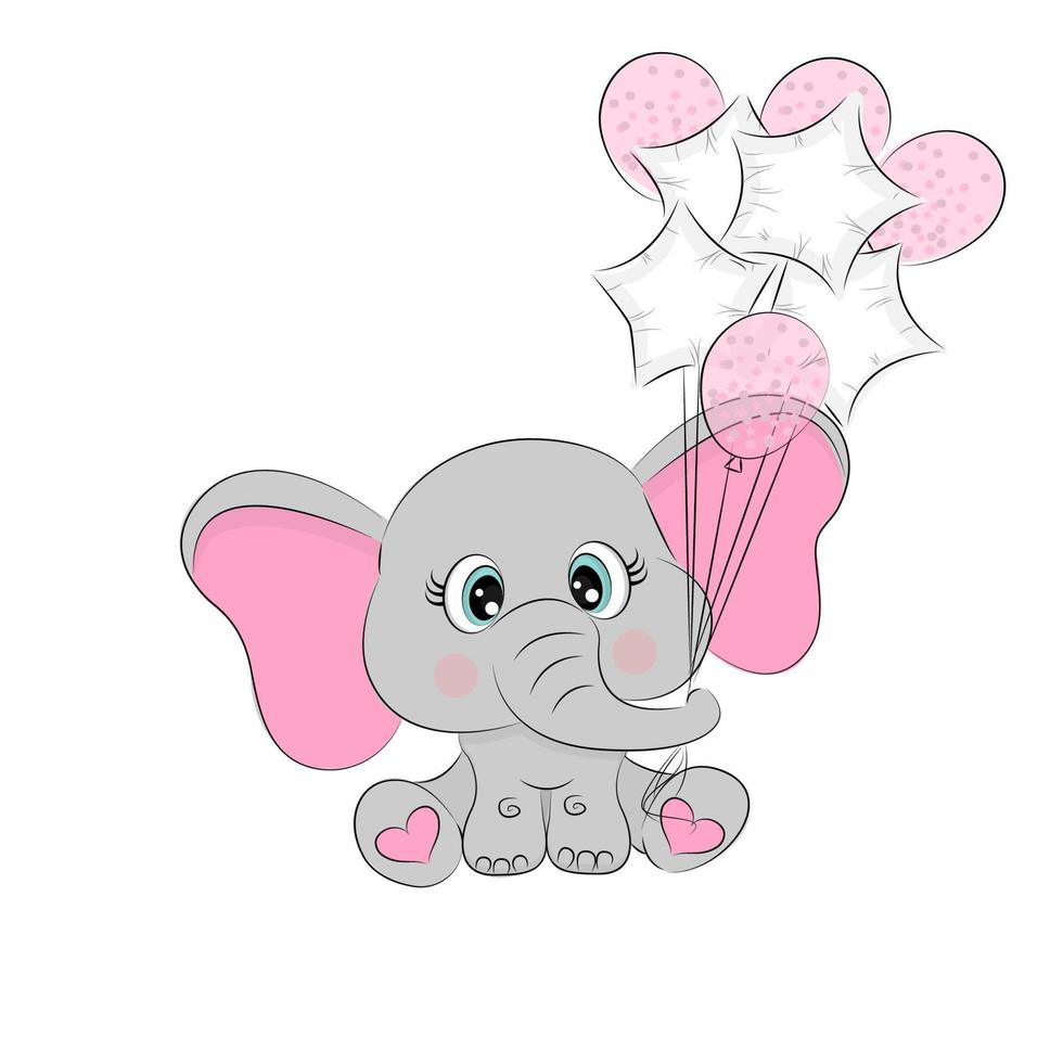 söt baby elefant håller ballonger, söt baby illustration vektor