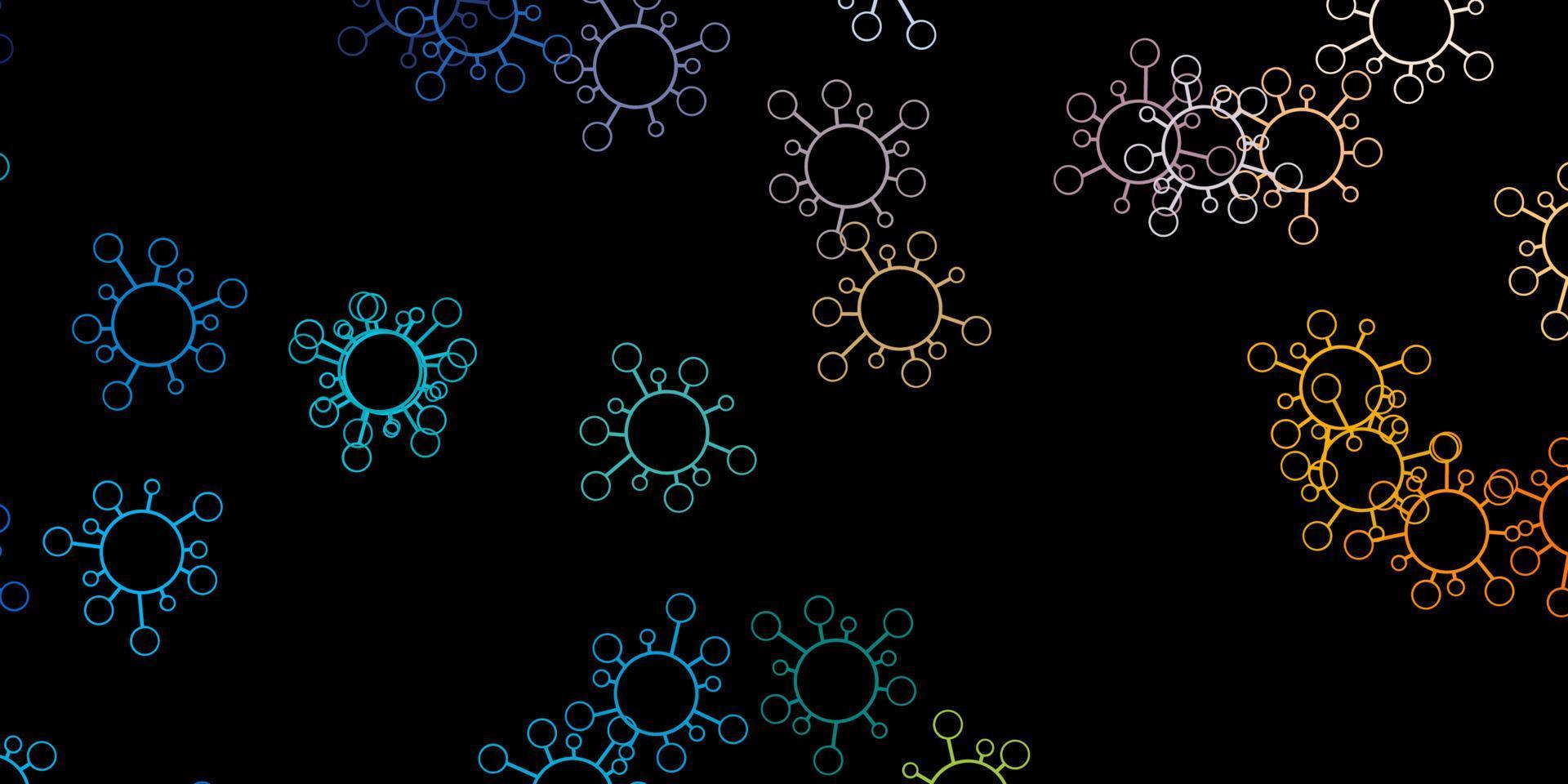 mörkblå, gul vektorbakgrund med virussymboler. vektor