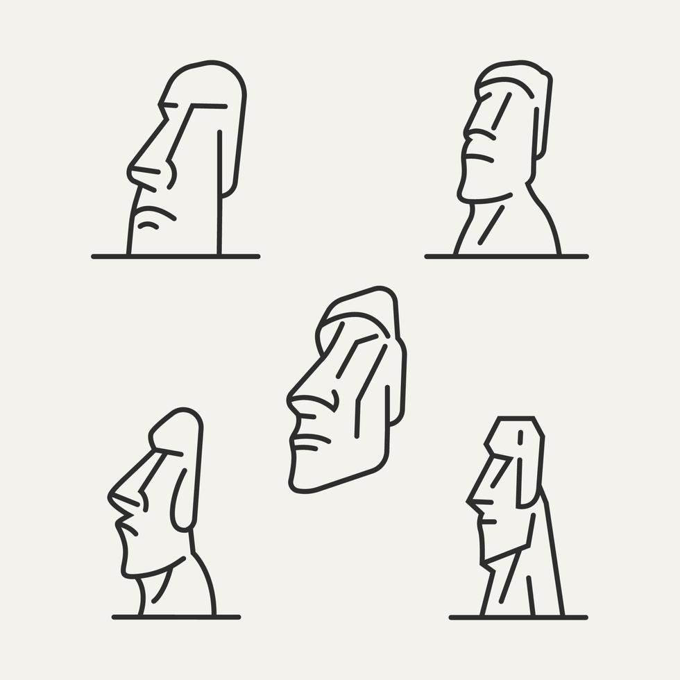 satz des minimalistischen linienkunstlogos des moai-nationalparks vektor