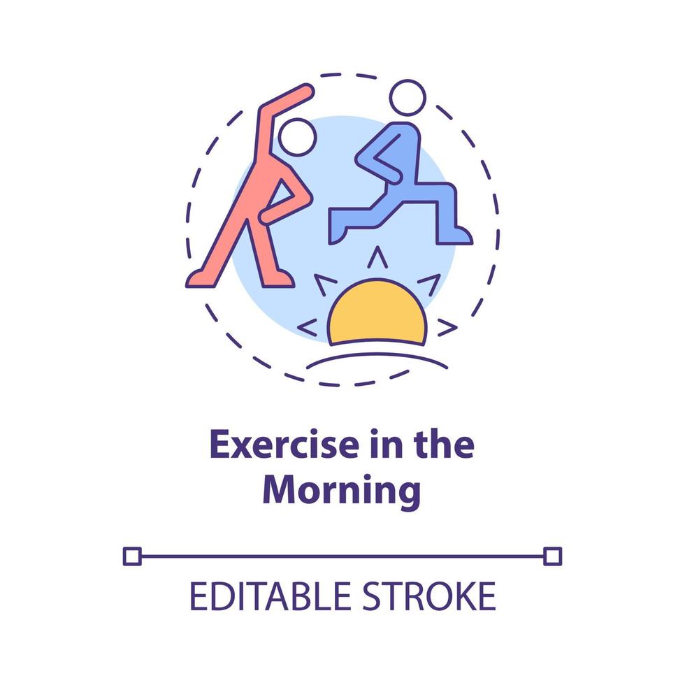 Übung im morgendlichen Konzept-Symbol. Training für gesunde Lebensweise abstrakte Idee dünne Linie Illustration. isolierte Umrisszeichnung. editierbarer Strich. Roboto-Medium, unzählige pro-fette Schriftarten verwendet vektor