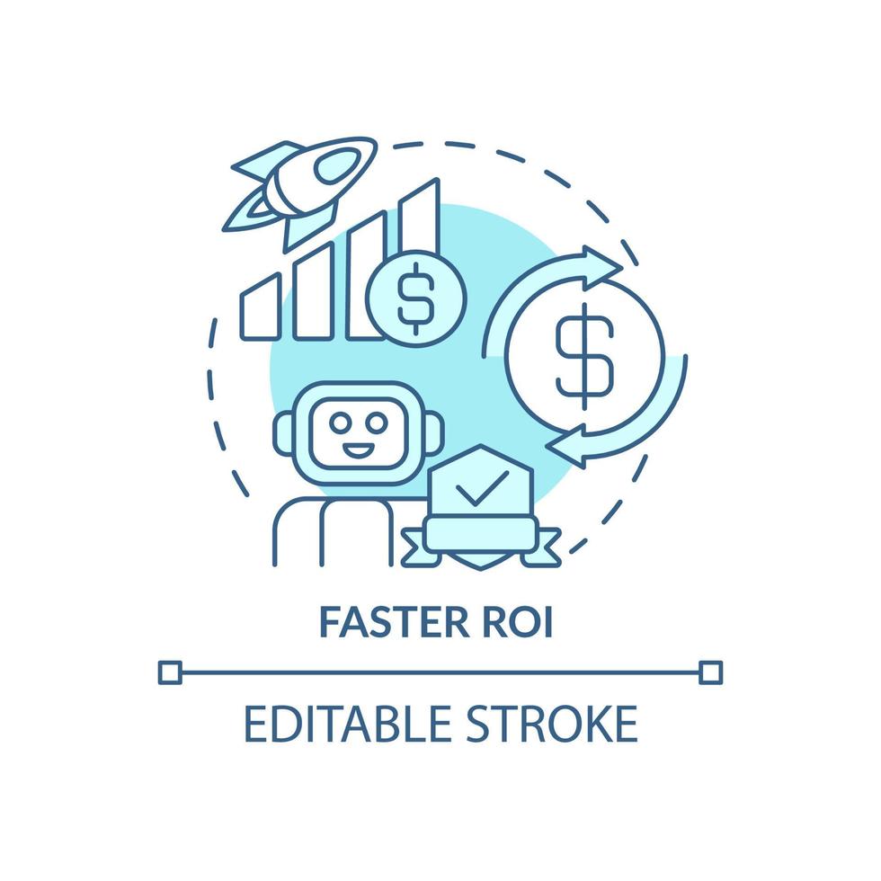 snabbare roi blå konceptikon. automatiserad process. avkastning på investeringen abstrakt idé tunn linje illustration. isolerade konturritning. redigerbar linje. roboto-medium, otaliga pro-bold typsnitt som används vektor