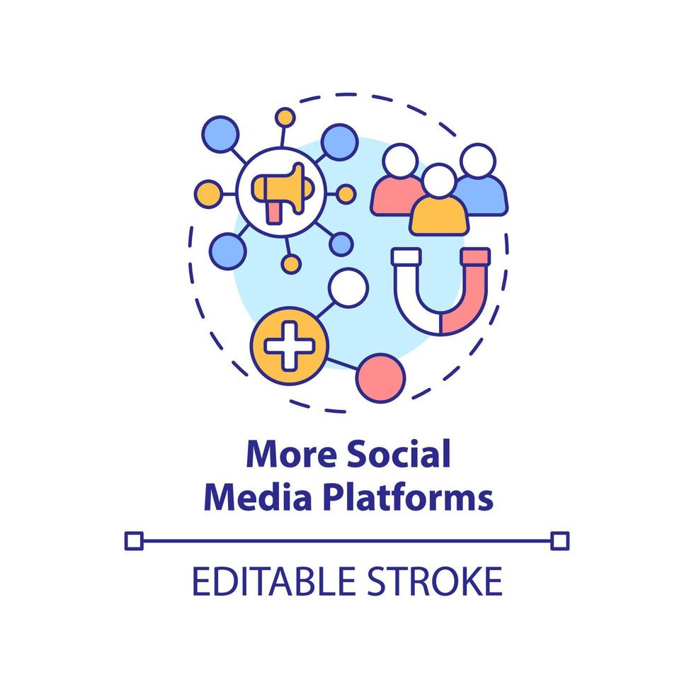 fler sociala medieplattformar konceptikon. engagera kunder. digital marknadsföring trend abstrakt idé tunn linje illustration. isolerade konturritning. redigerbar linje. arial, otaliga pro-bold typsnitt som används vektor