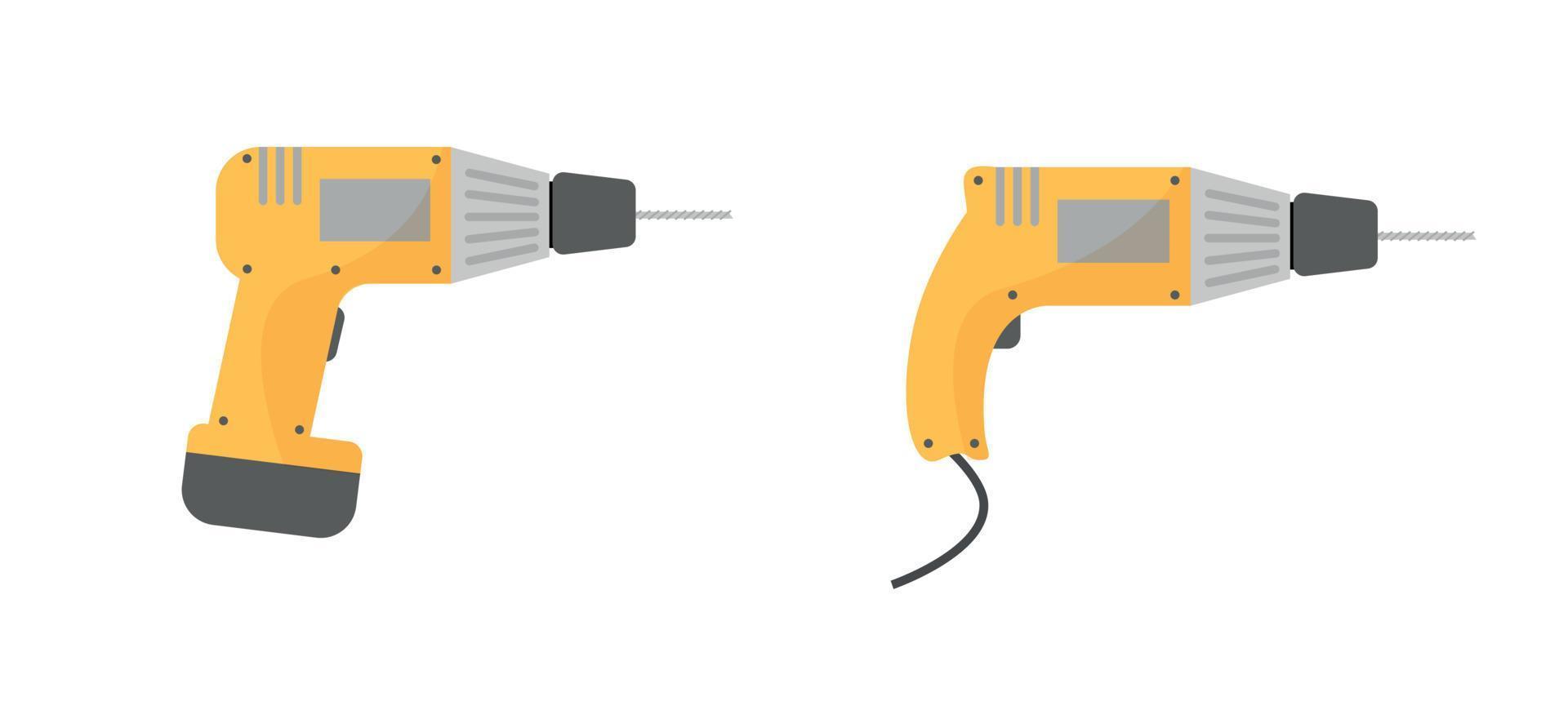 Bohrhammer-Set. Elektrowerkzeuge zum Bohren von harten Materialien. Perforatoren in der Bauindustrie. vektor