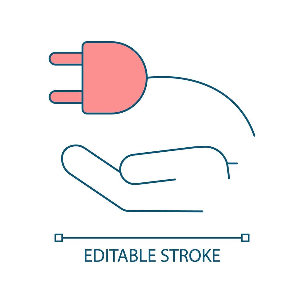 dra pluggar rgb färgikon. spara ström och energi. förhindra klimatförändringar och global uppvärmning. isolerade vektor illustration. enkel fylld linjeritning. redigerbar linje. arial teckensnitt som används