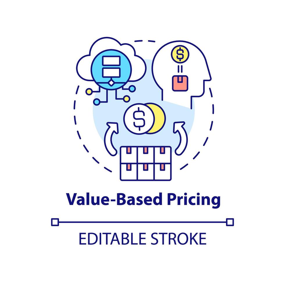 Symbol für wertbasiertes Preiskonzept. preisoptimierung abstrakte idee dünne linie illustration. Kundenwahrnehmung. isolierte Umrisszeichnung. editierbarer Strich. Roboto-Medium, unzählige pro-fette Schriftarten verwendet vektor