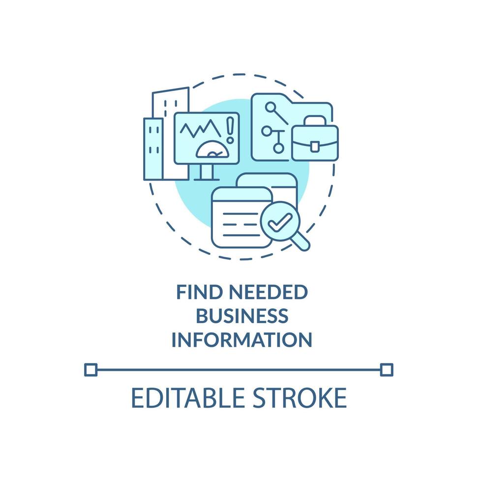 hitta nödvändig affärsinformation blå konceptikon. söka efter arbetsdata på datorn. anställd övervakning abstrakt idé tunn linje illustration. vektor isolerade kontur färgritning. redigerbar linje