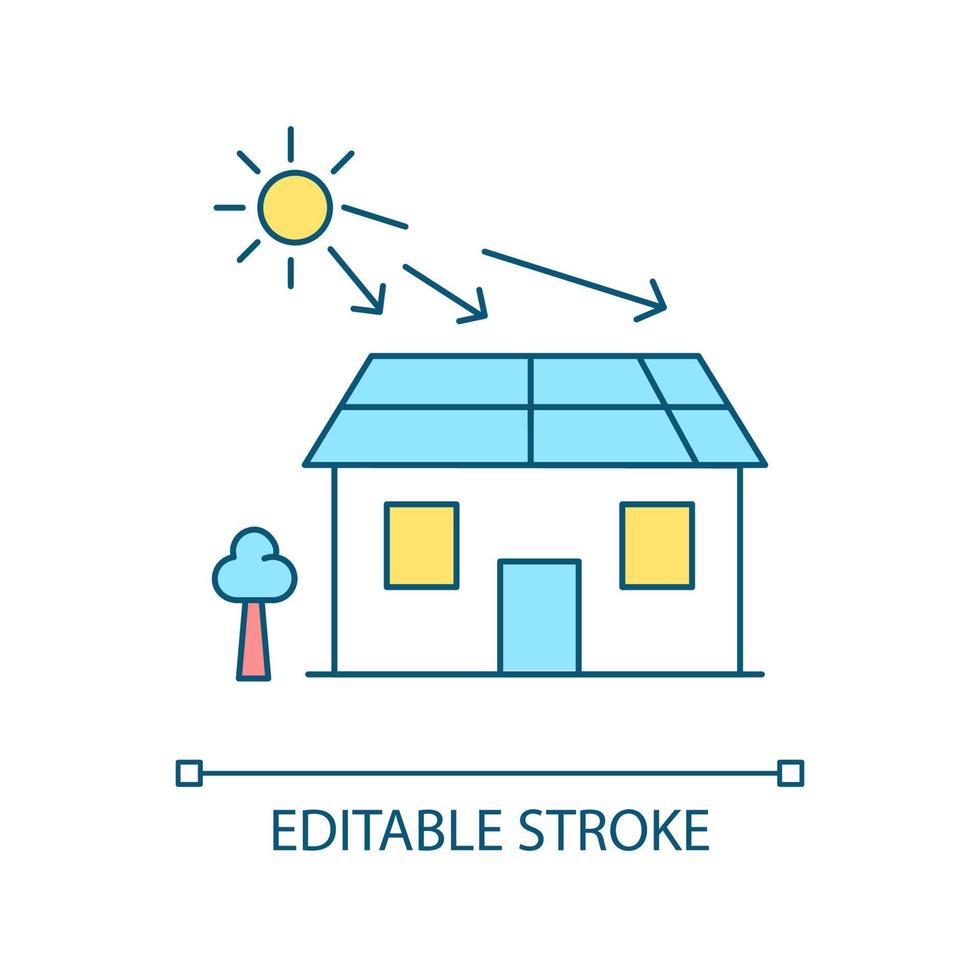 solenergi rgb färgikon. alternativ kraft för hemmet. solcellspaneler. grön el. isolerade vektor illustration. enkel fylld linjeteckning. redigerbar linje. arial teckensnitt som används