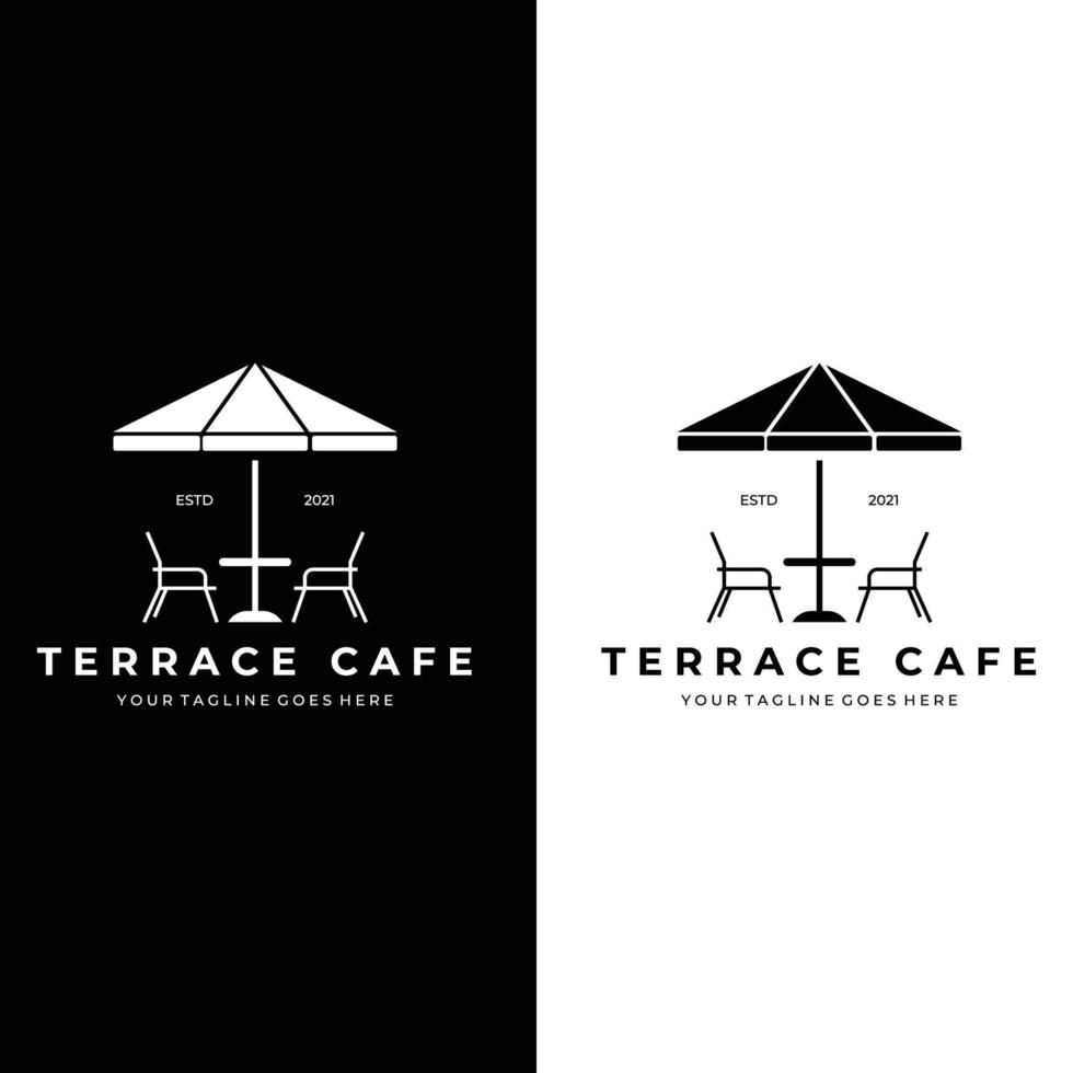 Terrassencafé im Freien Logo Vektor Illustration Design Vintage Strichzeichnungen