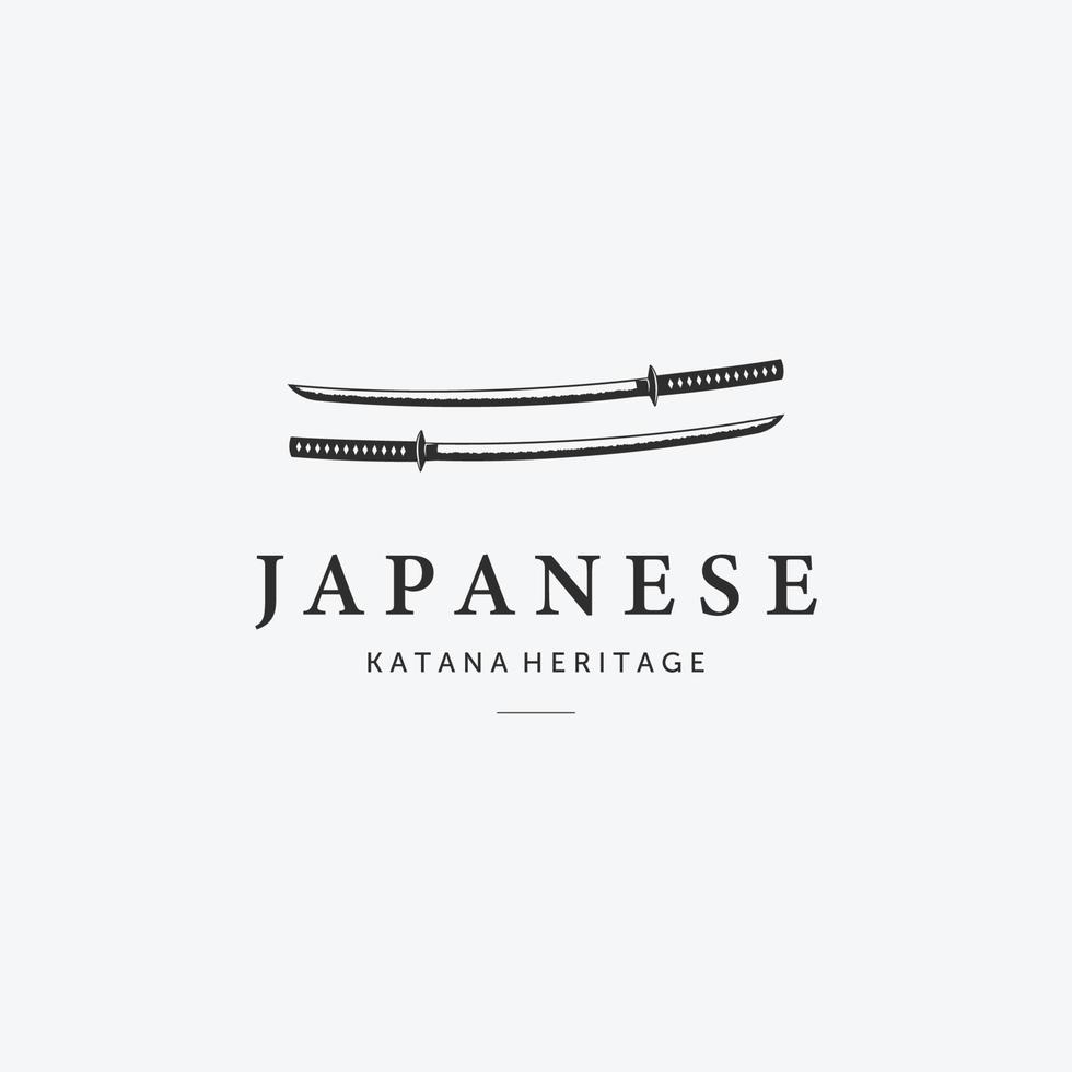 minimalistisches katana-schwert-logo samurai vintage vector illustration design, konzept des japanischen erbes