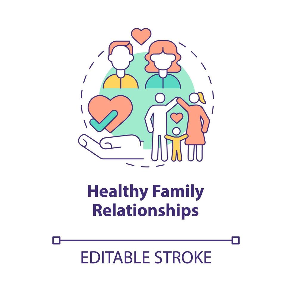 hälsosam familj relation koncept ikon. balanserad livsstil abstrakt idé tunn linje illustration. isolerade konturritning. redigerbar linje. roboto-medium, otaliga pro-bold typsnitt som används vektor