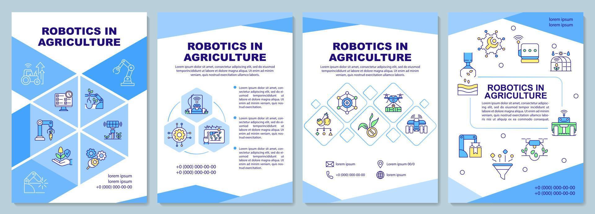 Robotik in der Landwirtschaftsbroschürenvorlage. iot-Adoption. Broschürendruckdesign mit linearen Symbolen. Vektorlayouts für Präsentationen, Jahresberichte, Anzeigen. arial-schwarz, unzählige Pro-Regular-Schriftarten verwendet vektor