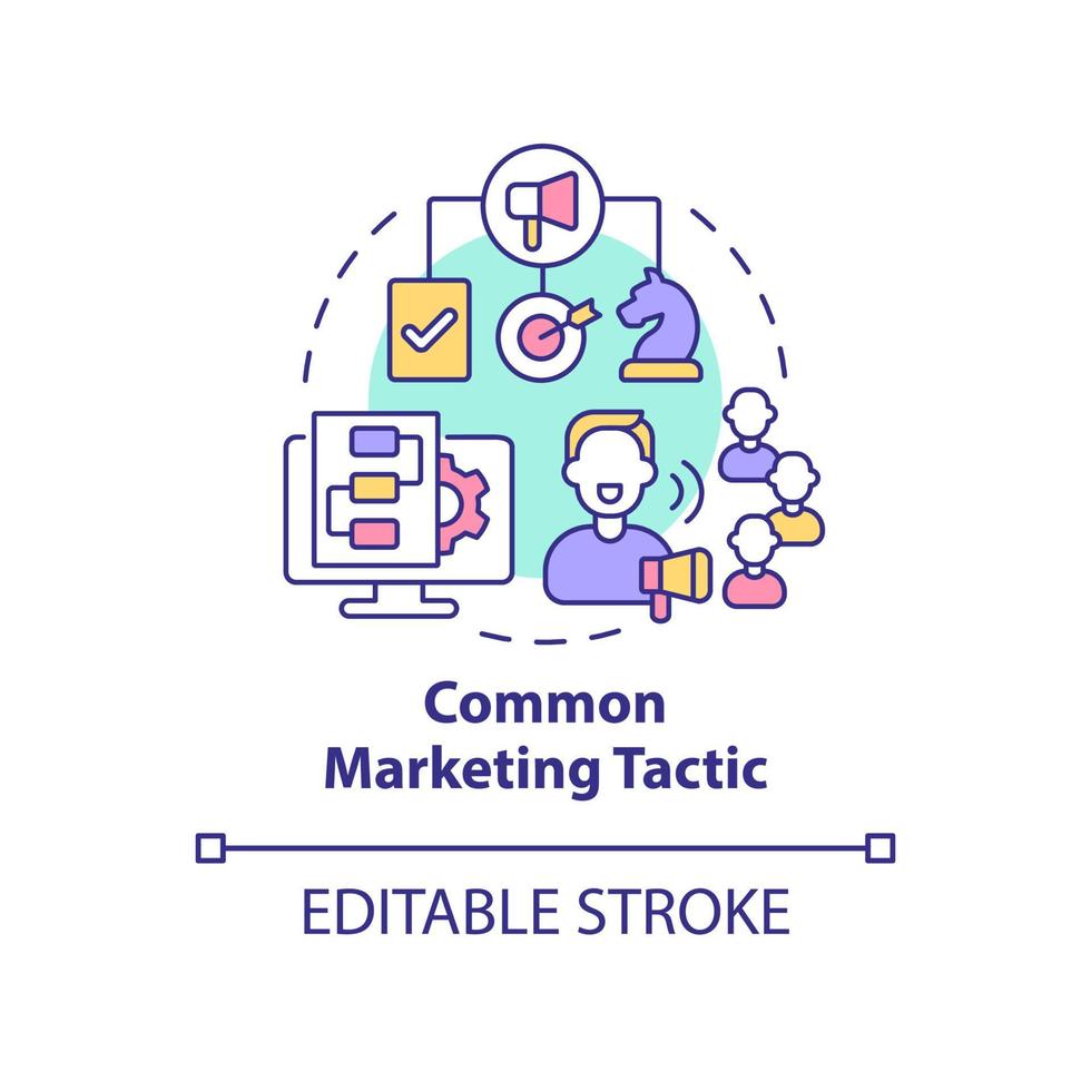 gemeinsames Marketing-Taktik-Konzept-Symbol. Förderung des Produkts mit Influencern abstrakte Idee dünne Linie Illustration. isolierte Umrisszeichnung. editierbarer Strich. Arial, unzählige pro-fette Schriftarten verwendet vektor