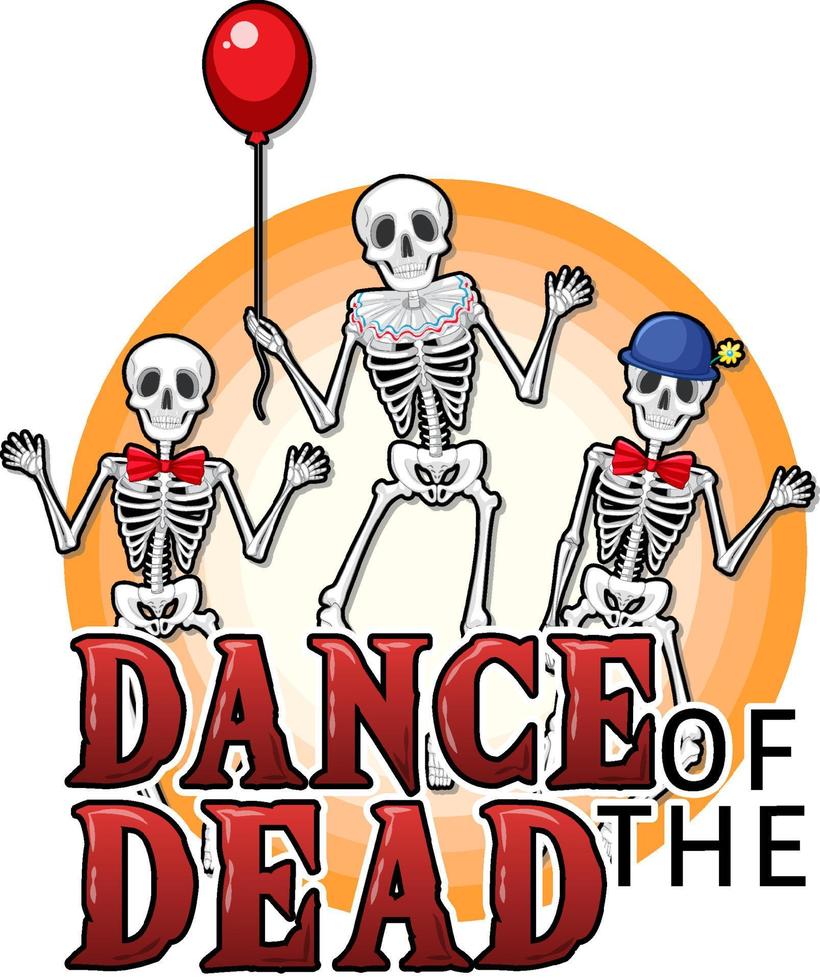 skeleton spöke med dance of the dead logotyp för halloween vektor