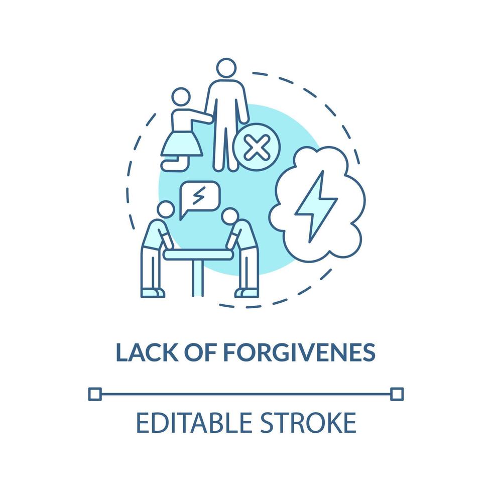 förlåtelse frånvaro koncept ikon. missbrukande relationer. hämndlysten partner. skylla för tidigare misslyckanden abstrakt idé tunn linje illustration. vektor isolerade kontur färgritning. redigerbar linje